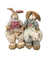 Country Bunny 2 Rabbit Dolls Shelf Sitters Farmhouse Folk Art Cottage Co... - £23.60 GBP