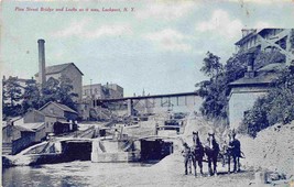 Tow Horses Pine Street Bridge Canal Locks Lockport New York 1908 postcard - £6.19 GBP