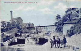 Tow Horses Pine Street Bridge Canal Locks Lockport New York 1908 postcard - £5.88 GBP