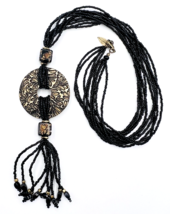 Coldwater Creek Multi Strand Black Seed Bead Antiqued Copper Pendant Necklace - £13.99 GBP