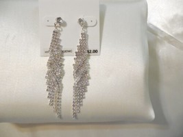 Department Store  3-1/4&quot; Silver Tone Simulated Diamond Post Earrings Y540 - £9.03 GBP
