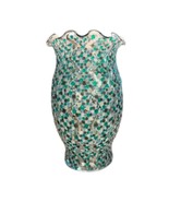 Mosaic Speckled Glass Vase, Scalloped Edge Sparkly Blue Green Gray White... - €13,01 EUR