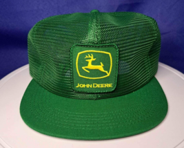 Vintage John Deere Patch Snapback Trucker Hat Cap Green Full Mesh K PROD... - £91.90 GBP