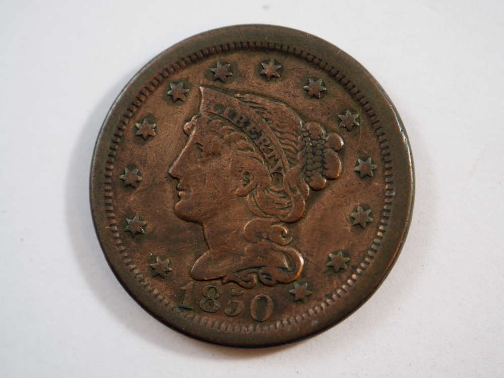 1850 Braided Hair Large Cent  Very Fine (VF) Penny SKU 10038USC - $46.97