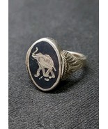Vintage Sterling Silver Reversible Elephant Spinning Oval Ring Size 4.5 - $360.17 MXN