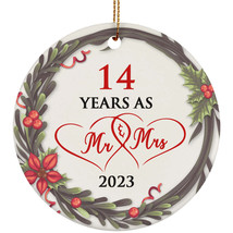 14 Years As Mr And Mrs 2023 Ornament 14th Anniversary Wreath Christmas Gifts - £11.86 GBP
