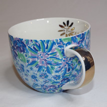 Lilly Pulitzer Coffee Mug Lion Around Blue Green Floral Cup With Gold Trim 12 oz - £3.99 GBP
