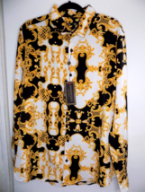 NEW Baroque Gold Italian Designer Style Men&#39;s Dress Shirt Large - £58.96 GBP