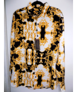 NEW Baroque Gold Italian Designer Style Men&#39;s Dress Shirt Large - £57.75 GBP