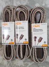 3 Pack Braided Indoor Ext Cords 10 Ft. 3 Outlet Flat Head 2 Prong 16 Gauge Brown - $26.62 CAD