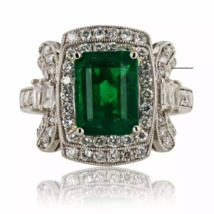 Forest Green Emerald Cut 3.18CT Emerald With 1.06CT Clear White CZ Elega... - $654.05