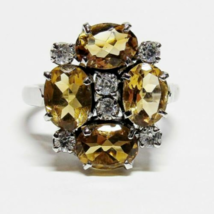 14KT 14K White Gold Solid Sterling Silver Yellow TOPAZ Gemstone Ring Size 6.25 - £39.68 GBP