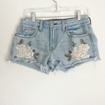 Abercrombie &amp; Fitch Jean Shorts Harper Low Rise Embroidered Floral Boho 26/2 - £12.08 GBP