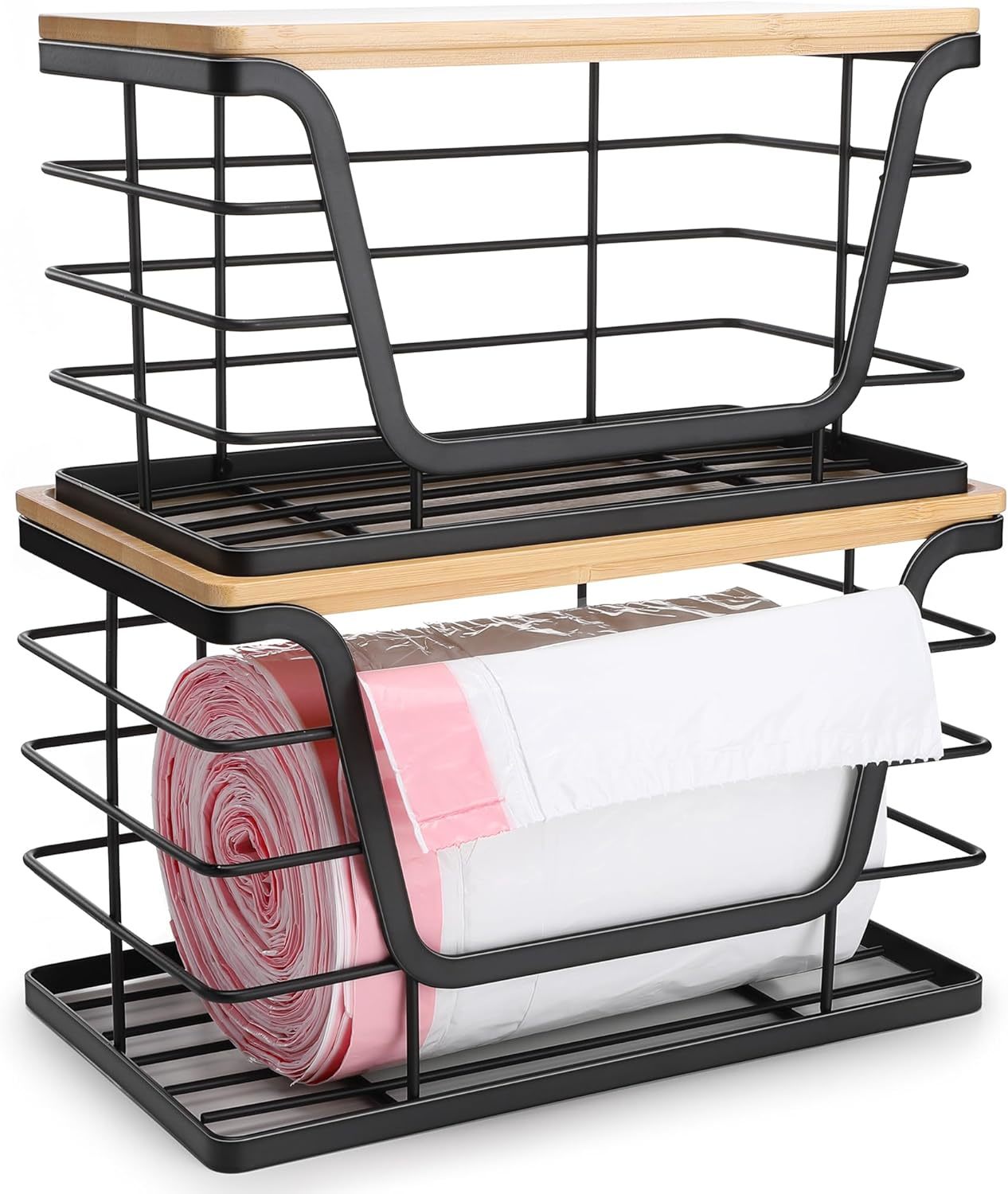 2 Pack Storage Stackable Kitchen Laundry Organizers With Bamboo Top, Wal... - $41.97