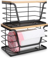 2 Pack Storage Stackable Kitchen Laundry Organizers With Bamboo Top, Wal... - $49.15 CAD