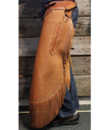 Western Cowboy Leather Chinks Chaps Handmade Basket Tooled Trim with Row... - £70.52 GBP+