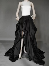 BLACK High Slit Skirt Gown Women Custom Plus Size Taffeta Maxi Evening Skirt image 5