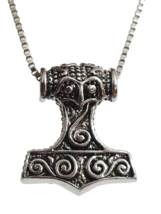 Thors Hammer Raven Necklace Pendant Skane Large Hammer Norse Mjolnir Box Chain - £4.91 GBP