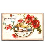 Poppy Blossoms Cabin Scene New Year Embossed DB Postcard W22 - £2.30 GBP