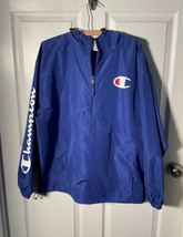 Champion Windbreaker Men&#39;s XL Authentic Athleticwear Blue Rain Jacket Ho... - $24.95