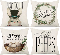 Farmhouse Easter Pillow Covers 18X18 Set of 4 Easter Decorations for Home He Is - £12.00 GBP