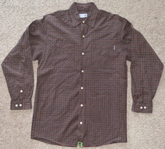 Carhartt Button Up Shirt Mens Medium Brown Plaid Pockets Cotton Long Sleeve S254 - £19.65 GBP