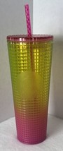 Starbucks Summer 2022 Tumbler Neon Yellow and Pink Ombre Grid Venti 24oz MINT - £10.00 GBP