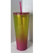 Starbucks Summer 2022 Tumbler Neon Yellow and Pink Ombre Grid Venti 24oz... - £9.95 GBP