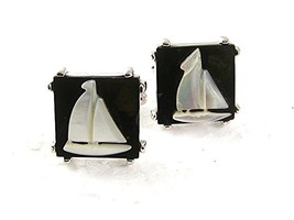 Vintage Sailboat Mother of Pearl &amp; Abalone Cufflinks By SHIELDS 71017 - £27.45 GBP