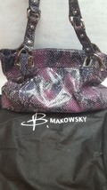 B MAKOWSKI Purse Violet FAUX SNAKESKIN Leather Shoulder Bag LARGE Tote - $90.03