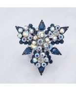 Vintage Juliana D&amp;E Blue Brooch Cast Pave AB Florettes Rhinestone Pin - $118.15 CAD