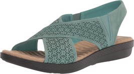 New Easy Street Blue Faux Leather Comfort Wedge Sandals Size 7.5 Ww Extra Wide - £40.35 GBP