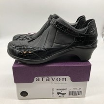 Aravon by Rockport Maya Black Patent Leather Croc Mary Jane 2&quot; Heel Size 10.5 2A - £39.56 GBP