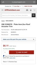 GM 23366576Plate Asm,Sun Roof Actuator Trim - £3.98 GBP