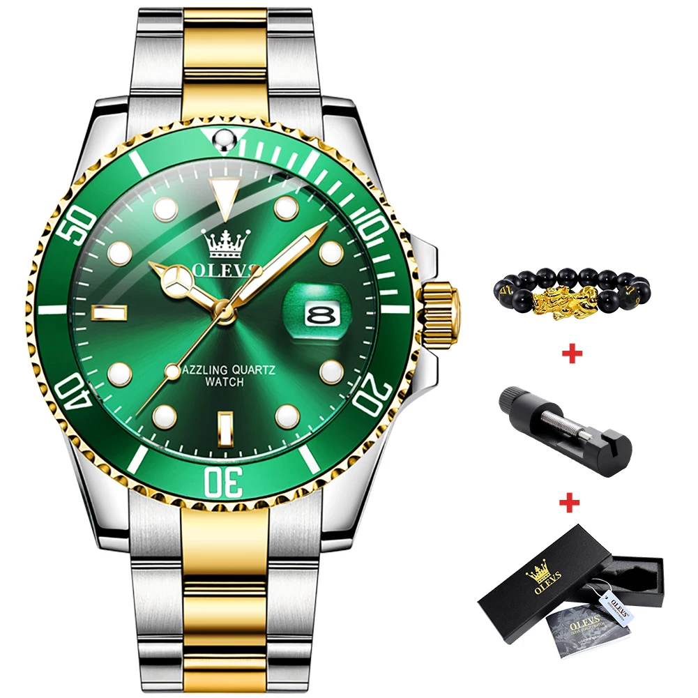 Diving Green Quartz Watch for Men Waterproof Date Clock Sport Watches Me... - $47.00