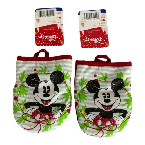 Primary image for Disney Mickey Mouse 2 Pk Oversized Mini Oven Mitts Christmas Holiday Garland NEW