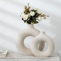 Leicofay Ceramic Hollow Donut Vase Set Of 2, Off, L9”*W8” Bottle Mouth 1 Inch - £27.17 GBP