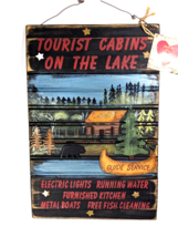 Tourist Cabins on the Lake Guide Service  Wood Plaque 18 x 12 inch Wire Hanger - £21.01 GBP