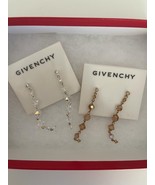 2 Pair Swarvoski Costume Givenchy Women&#39;s White &amp; Gold Dangle Drop Earri... - £26.14 GBP