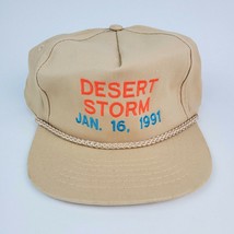 Vintage Desert Storm Jan 16 1991 Trucker Hat Tan Snapback USA Troops War - £12.62 GBP