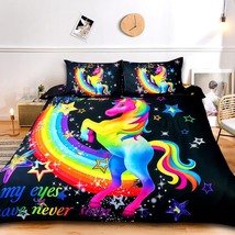 Unicorn Rainbow Comforter Cover Set Twin Size Unicorn Kids Bedding Set For Girls - $50.99