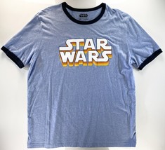 Star Wars Logo Soft Cotton Blend Blue Old School Retro Ringer T-Shirt XXL - $9.88