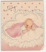 Vintage Baby Gift Greeting Card Embossed Die-Cut Forget Me Not 1940&#39;s - £6.22 GBP