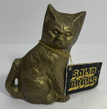 Vintage Solid Brass Cat Statue Figure Figurine 4&quot; Tall - £11.87 GBP