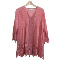 Johnny Was 4 Love and Liberty Pink Embroidered Eyelet Silk Cotton Tunic Size S - £31.15 GBP