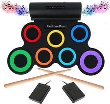 Rollable Electronic Drum Pad Set, Rechargeable 7 Keys Practice, Rainbow Color - £56.73 GBP