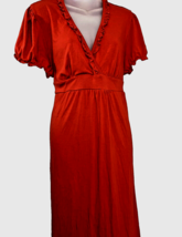 Red Knit Empire Waist Back Tie Knee Length Ruffle Dress Size XL 90s NEW ... - $20.85