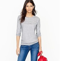 J Crew Merino Lace Sweater Womens Small Gray 3/4 Sleeve Lightweight Wool - £17.80 GBP