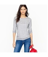 J Crew Merino Lace Sweater Womens Small Gray 3/4 Sleeve Lightweight Wool - £17.80 GBP