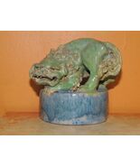Chinese Mud Chi-lin 3.75&quot; plinth green blue Foo Lion Dog Mudman Antique ... - $250.85 CAD